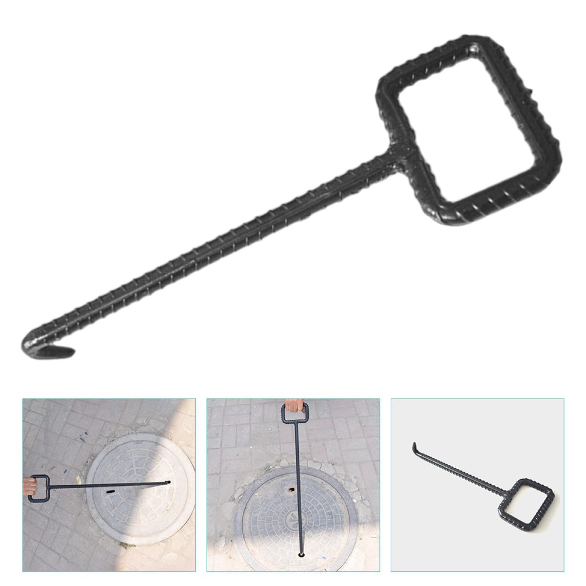 Crochet de Levage en Acier Noir pour Regard et Porte à Volet Roulant, Multi-fonctionnel et Résistant pour Usage Extérieur