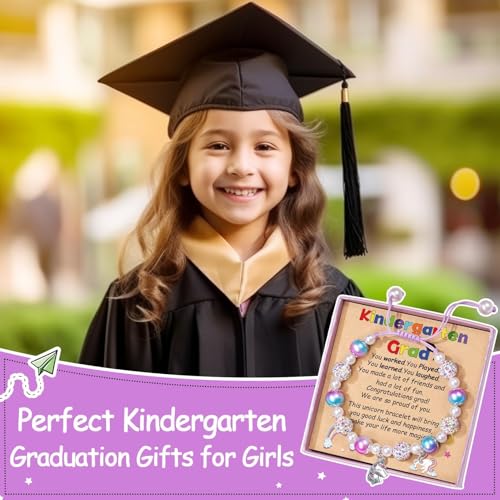 Image of Trabuono Kindergarten Preschool Graduation Gifts for Girls, 2025 Graduation Gifts for Her 5TH Grade Grad Gift Unicorn Charm Bracelet for Daughter Granddaughter Niece with Card Present Boxed