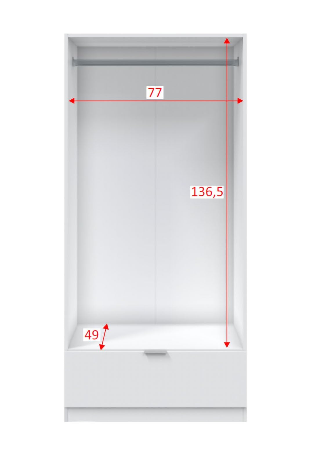 Dmora Guardaroba 2 Ante Westbrook 51x170h cm Bianco Appendiabiti un Ripiano, Armadio Camera da Letto un Cassetto