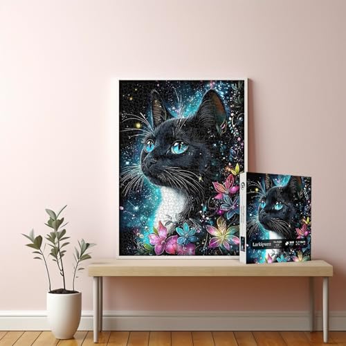 Rompecabezas de Gato para Adultos 1000 Piezas, Larkipuzz Rompecabezas Difícil de Gatito con Tema Floral y Animal de Arte como Decoración de Pared miniatura 5