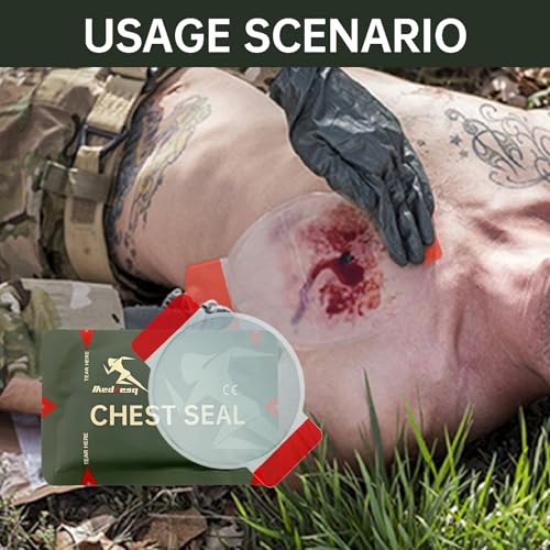 Image of Chest Seal Non-Vented,Emergency Trauma Dressing, for Open Chest Injury and Sucking Chest Wound,First Aid Kit IFAK Supplies (2 Count, Non-Vented)