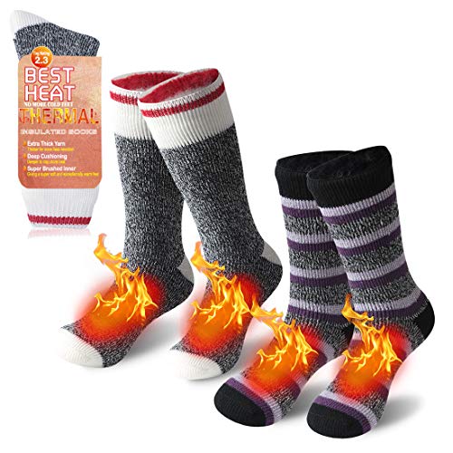 Thermal Warm Socks, Men Wool Pile Lined Insulated Thermals Socks Thick Boots Heat Socks for Cold Weather Hiking Trekking Skiing Outdoor Slipper Socks 2 Pair