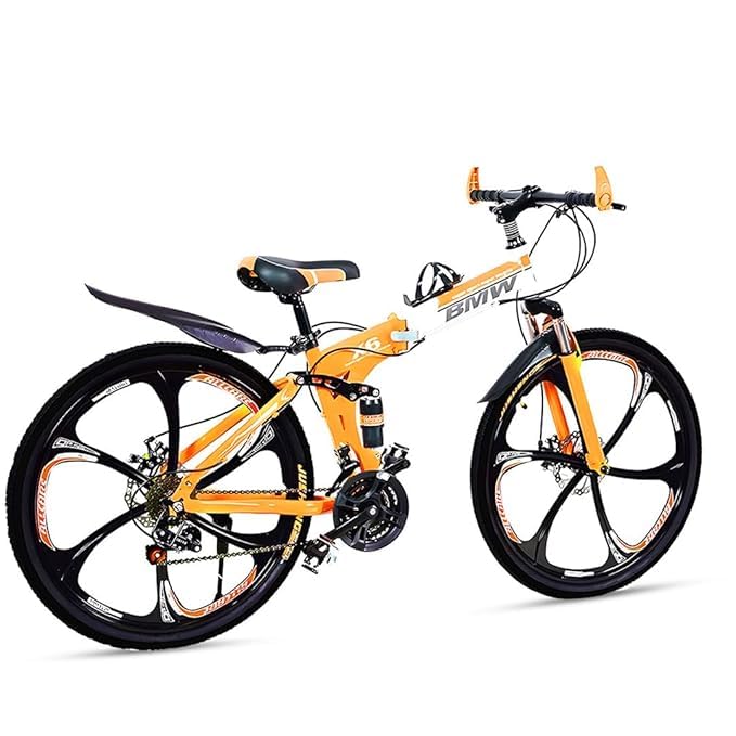 Image of Amaze Kai Dual Suspension Bikes Bm Foldable Gear Cycle for Men with 21 Speed Gear 6 Spoke | Folding Mountain Bike with Double Disc Break & Mac Wheel, 26 Inch (Orange)