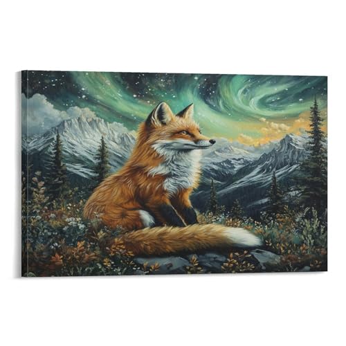 Peintures sur toile renard decoration murale maison format 50x75cm