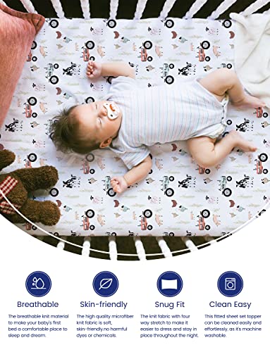 Image of TotAha Crib Sheets for Boys, Premium Stretchy Farm Crib Sheet Fitted, Buttery Soft Truck Crib Mattress Sheets, Calming Effect, All-Season Jersey-Knit 28 X 52 X 9'' Extra Deep Pocket Halloween Pumpkin