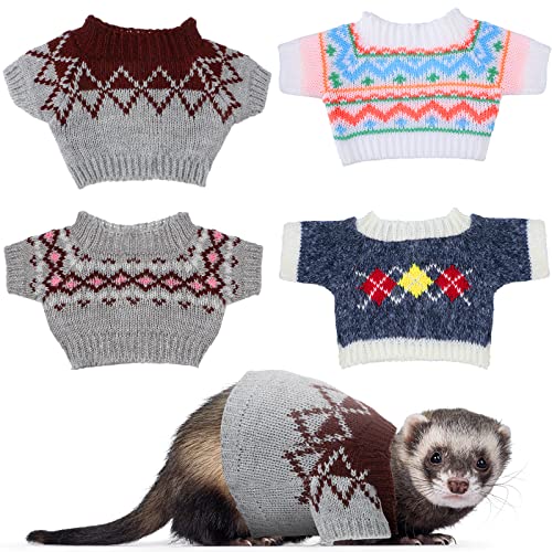 Mixweer-4-Pcs-Ferret-Clothes-Hamster-Sweater-Guinea-Pig-Clothes-Bunny-Costume-Knitted-Sweatshirt-for-Warm-Winter-Christmas-Vest-Clothing-Ferret-Accessories-Kit-Small-Animal-Outfit-Rhombus-Style