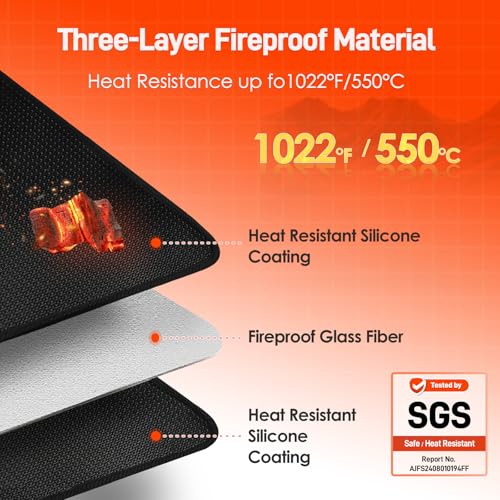 Khongoo Feuerfeste Unterlage Grill, Hitzeschutzmatte für Holzkohle und Gasgrill zum Schutz von Tischen im Freien Feuerschutzmatte, Leicht zu Reinigende Hitzebeständige Unterlage, (Schwarz, 40x60cm) – Bild 3