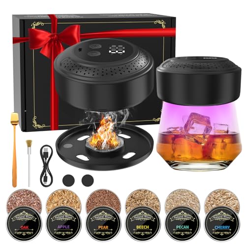 Electric Whiskey Smoker Kit - 6 Wood Chip Flavors, Built-in Lighter&Ambient Light, No Butane Needed...