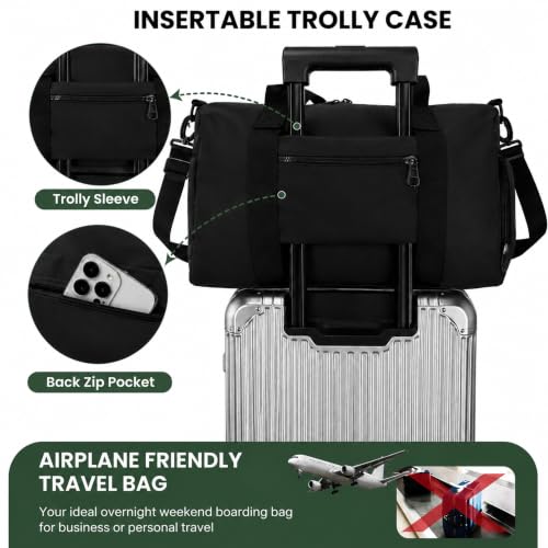 Image of Storite Travel Duffel Bag for Women & Men, Water-Resistant Nylon Weekender Bag with Adjustable Shoulder Strap, Lightweight Overnight Luggage Bag for Travel, Sports & Daily Use (Black Front Zip)