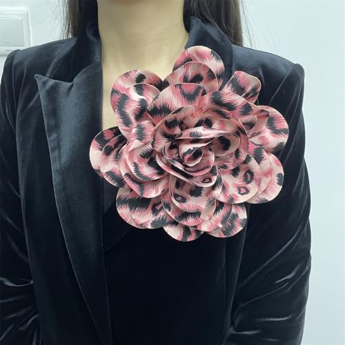 Image of Dainty Fabric Leopard Rose Flower Large Brooch Lapel Pins Handmade Big Flower Brooches Pin Classic for Women Wedding Party Dance Banquet Dress Suit Clothes Accessories Jewelry Gifts 190mm