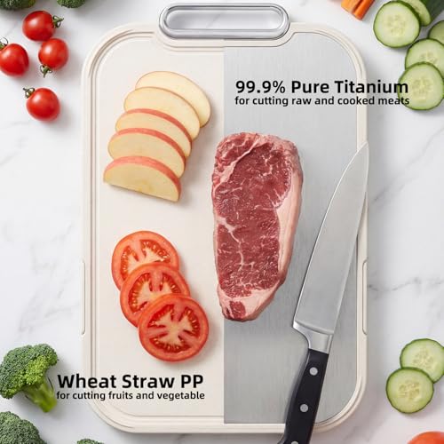 Tabla de Cortar de Titanio para Cocina, Tabla de Corte No Tóxica 2 en 1 con Dos Caras, Grado Alimentario 100 % Titanio Puro y Polipropileno, Ideal para Carnes, Verduras y Cocina Familiar miniatura 3