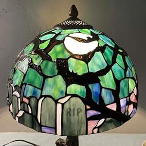 Bieyel10971tiffanystylestainedglasstablelampgothicgraveyardscenewithbatsfullmoonandtombstonedesigndarkblue12wx21hinch Urban Country Home Decor Bieye l10971 tiffany style stained glass table lamp gothic graveyard scene with bats full moon and tombstone design dark blue 12wx21h inch urban country home decor