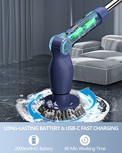 Image of Leebein Electric Spin Scrubber, Cordless Cleaning Brush with Long Handle and 8 Replaceable Brush Heads, 2 Rotating Speed Shower Scrubber for Bathroom Tub, Floor, Tile, Kitchen, Car Wash (Blue)