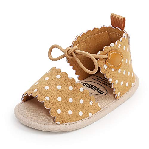 GAISUMMI Baby Girls Summer Sandals Infant Flower Bows Dye Tie Flats with Flower Bowknot Soft Sole Open Toe Premium Outdoor Toddler Newborn First Walking Beach Shoes(B/Khaki, 0-6months)