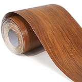 WADILE 32ft x 3.94' 3D Wood Grain Wallpaper Border Mirror Frame Removable Waterproof, Peel and Stick Wall Paper Border Decor Self Adhesive, Kitchen Bathroom Sticker, Light Brown