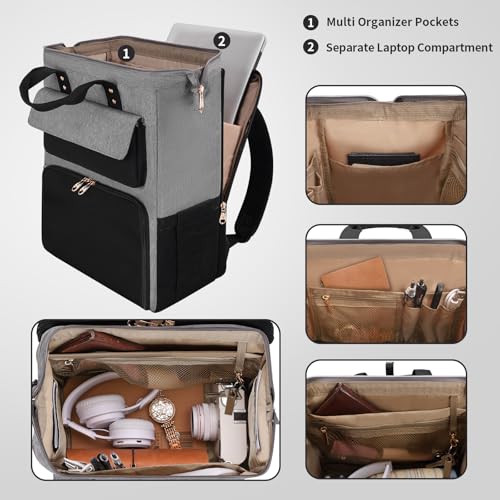 Image of BERTASCHE Lunch Backpack for Women, 15.6 Inch Laptop Backpack with Insulated Cooler Lunch box, Nurse Backpack for Teacher Work Travel College Picnic,Black-Grey