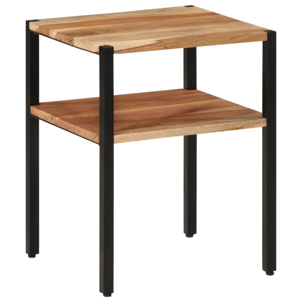 Beistelltisch aus massivem Akazienholz mit Eisenbeinen 35x35x45 cm, Stabiler Couchtisch mit Ablagefach, platzsparend für Wohnzimmer, Schlafzimmer und Büro