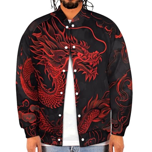 Blouson bomber pour homme VOSERY avec motif Dragon Rouge veste universitaire de baseball
