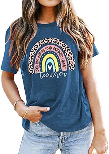 LHBNKTeach T Shirt for Women Teacher Graphic Tees Tops Teach Inspire Letter Print Shirts Tops