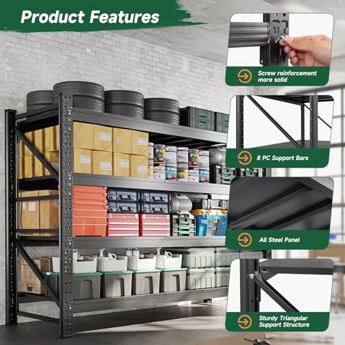 Image of Letaya 68 inch W Storage Shelves Heavy Duty, 7000LBS Garage Shelving Units, 4 Tier Adjustable Utility Rack Shelf,Large Metal Industrial Shelves,for Shop,Warehouse,Basement,Black (68 inch W x 24 inch D x 64 inch H)
