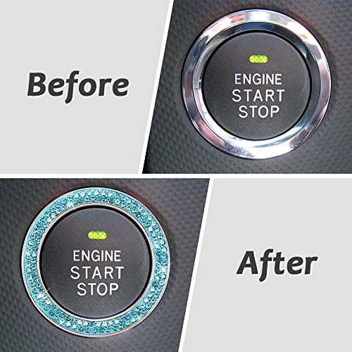 Image of ToBeQueen Push to Start Button Ring Emblem Sticker 2Pcs Diamond Car Ring Stickers Rhinestone Car Accessories Interior for Women,Cute Car Decals Ignition Accessories Blue