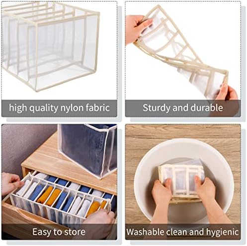 RosewineC 3 Pcs Clothes Drawer Organizer,Wardrobe Clothes Organiser,Foldable Clothes Storage Drawers Boxes Clothes Storage For Socks Shirts Thin Tops Bras and Underpants Mesh(Beige)