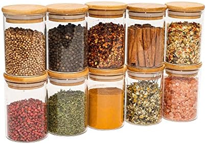 Oikos - Kit 10 Potes de Vidro 250ml com Tampa de Bambu Herméticos...