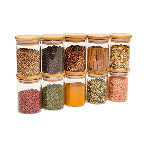 Oikos - Kit 10 Potes de Vidro 250ml com Tampa de Bambu Herméticos...