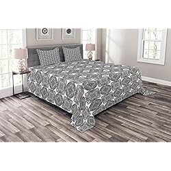 Cubrecama Portuguesa ABAKUHAUS Abstracto Cubrecama, Portugués del Modelo del azulejo, Set Decorativo de 2 Piezas Acolchado Lavable con Estampa Digital, 264 x 220 cm, Blanco y Gris Pardo pálido