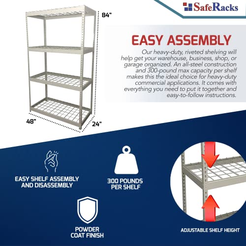 Saferacks Garage Shelving Unit - Storage Shelf That Holds 300 Pounds Per Shelf Rack - All Steel Shelves For Storage - Easy To Assemble Shelving Storage, Garage Shelf, White (24" X 48" X 84") #TOP3