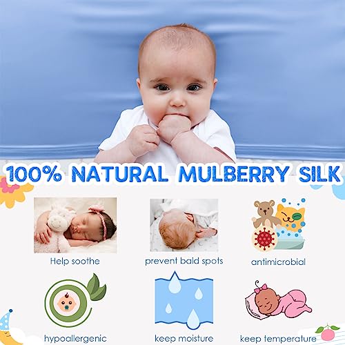 Image of PROMEED 100% Mulberry Silk Bassinet Sleeve for Baby Bald Spots, Preminium 23 Momme Silk Bassinet Half Sheet for Baby Hair Loss (Light Blue)