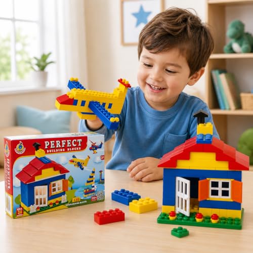 Image of Fair Building and Construction Brick Blocks, 130 Pcs, STEM Set for Boys and Girls, Plastic, Multi Colour, Ages 4 Years and Above