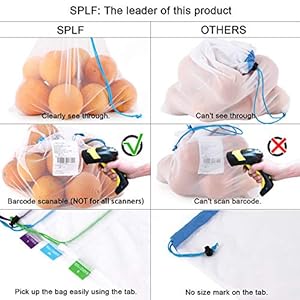 SPLF 12 Pcs Heavy Duty Reusable Mesh Produce Bags, Barcode Scanable See Through Food Safe Mesh Bags with Drawstring for Fruits, Vegetable, Food, Toys, Grocery Storage, Large Medium Small SPLF 12 Pcs Heavy Duty Reusable Mesh Produce Bags Barcode Scanable See Through Food Safe Mesh Bags with Drawstring for Fruits Vegetable Food Toys Grocery Storage Large Medium Small