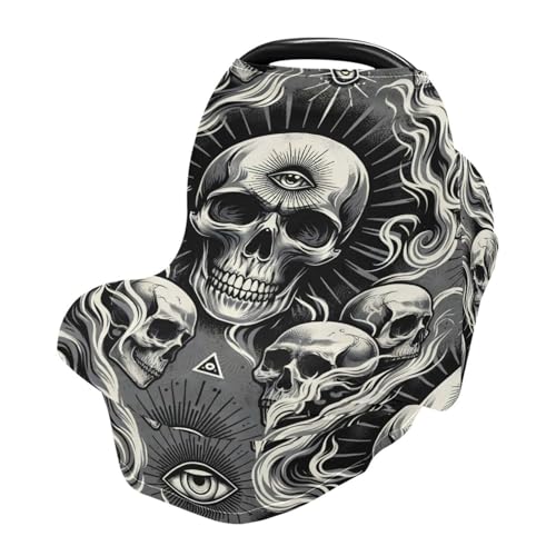Nesatuwa Baby Car Seat Cover Abstract Skulls Tile Breastfeeding Covers Stretchy Breathable Multi-Use Cover Carseat Canopy for Girls and Boys