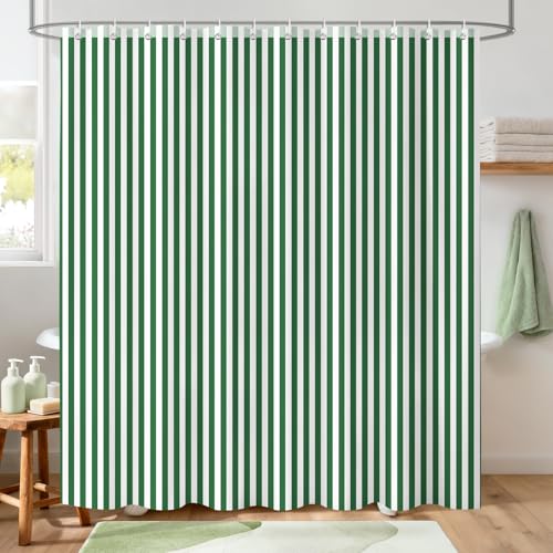 Hopomoon Rideau de douche à rayures vertes et blanches - 180 x 200 cm - En textile anti-moisissure - Imperméable et lavable - En polyester de qualité...