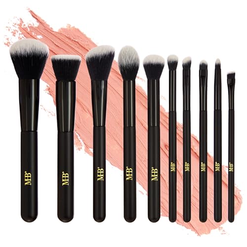 10pc Black Pro Makeup Brush Set - Quality Soft Bristle Professional Makeup
