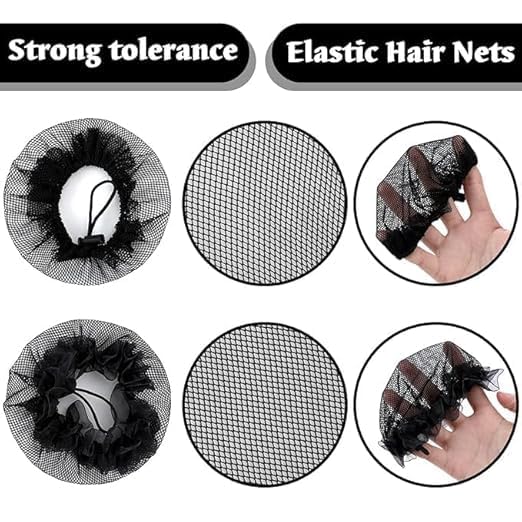 Styling Jali Bun Reusable Invisible Elastic Nets Juda Maker Easy to Use Ballet Hair Nets Cover Hair Accessories for Women's and Girl's (Black) (Pack Of 3)