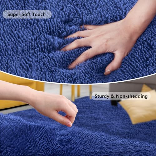 SOANNY Living Room Area Rug, Navy Blue Small Soft Fluffy Shaggy Solid Carpet for Bedroom Dorm Bedside Lounge Office Non-Slip - Image 3