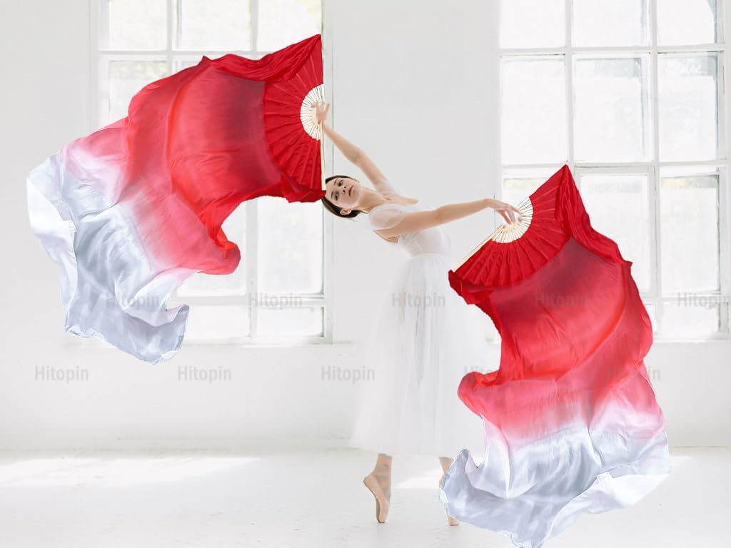 1 Pair Belly Dance Silk Fans, Chinese Dance Fan Veil, 180cm Length Dancing Fan, Props Silk Fan, Silk Belly Dance Fan Veil, Dancer Practice Long Imitation Dance, Gifts for Dancers