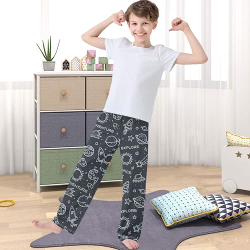Boy's Pj Pants Hand Drawn Space Element Lounge Bottoms Elastic Kids Sweatpants Joggers with Pockets Size 6-144
