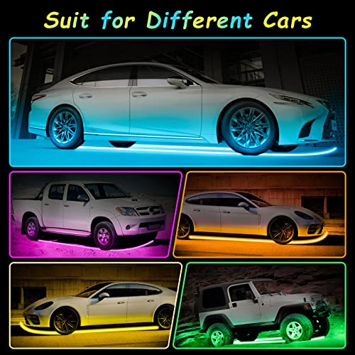 Car Underglow Lights Kit For Cars, Dynamic Or Static Neon Light, 2 Lines Design Led Underglow Strip Lights, Bright, Diy Color Music Sync 7 Scene Modes, Waterproof Truck Suv Exterior Car Under Lights #TOP5