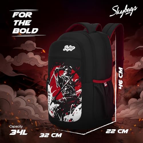 Image of Skybags Kenshi 34L Casual Backpack for Boys & Girls with 3 Compartments & Adjustable Shoulder Strap | Quick Access Front Pocket | Rain Cover | Perfect for School & Travel - Unisex