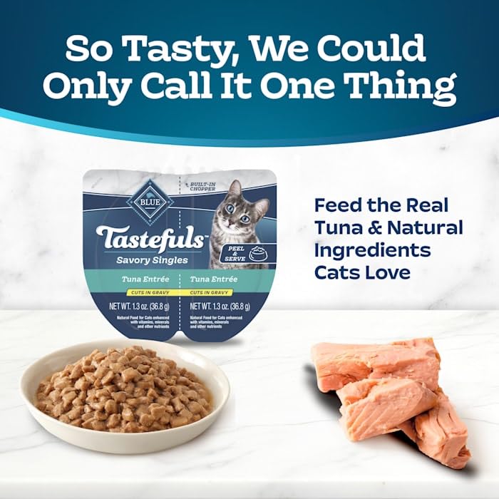 Image of Blue Buffalo Blue Tastefuls Savory Singles Tuna Entree Adult Cuts in Gravy Wet Cat Food, 2.6 oz., Case of 10