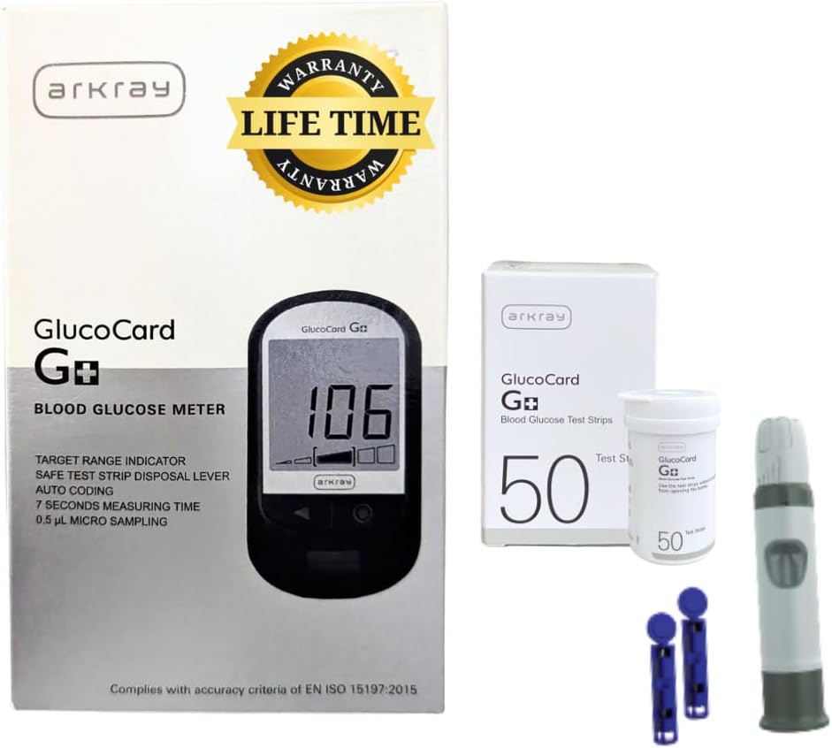 Glucocard G+ Advance Glucometer Kit | 50 Test Strips (Bottlepack) + 25 Lancets + Lancing Device | Sugar Testing Machine for Home Use | Made in India | Japanese Technology