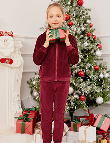 Hopeac Tracksuit Sets Girls 2 Piece Sweatsuits Velour Zip Up Hoodie & Sweatpants Jogging Suits Outfits #TOP4