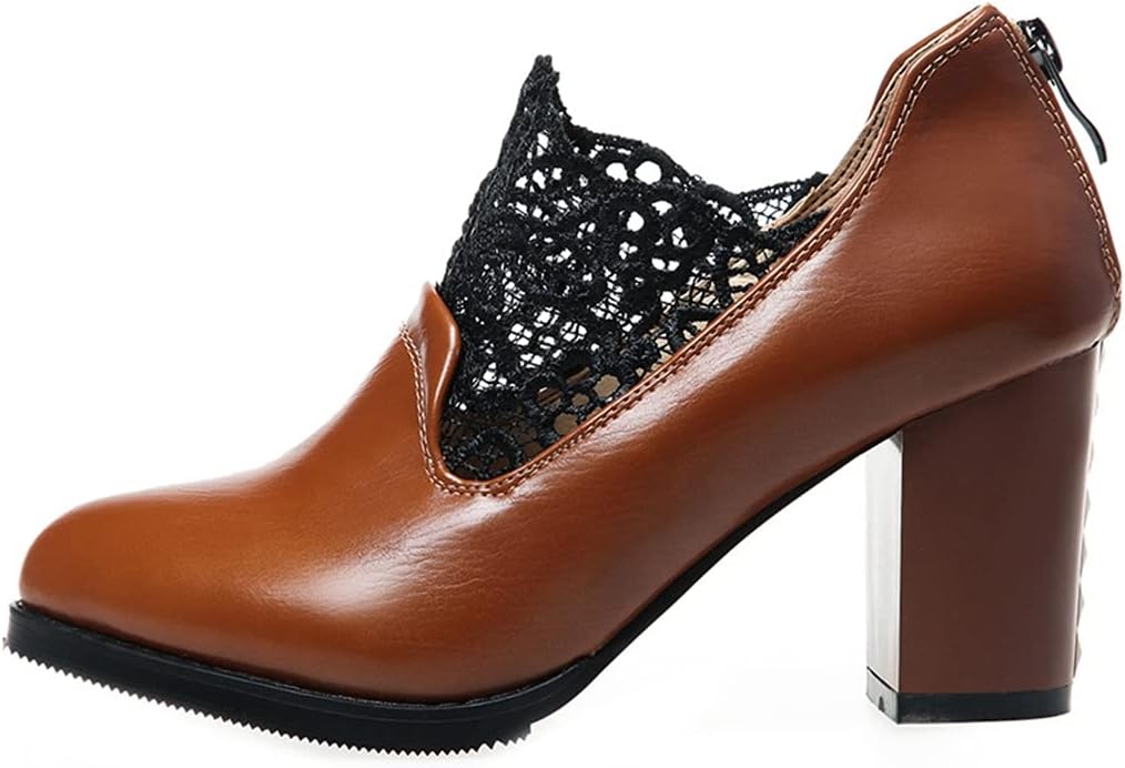 MIOKE Women's Suede Round Toe Bow Pump Oxfords Slip On Chunky High Block Heel Vintage Office Dress Shoes
