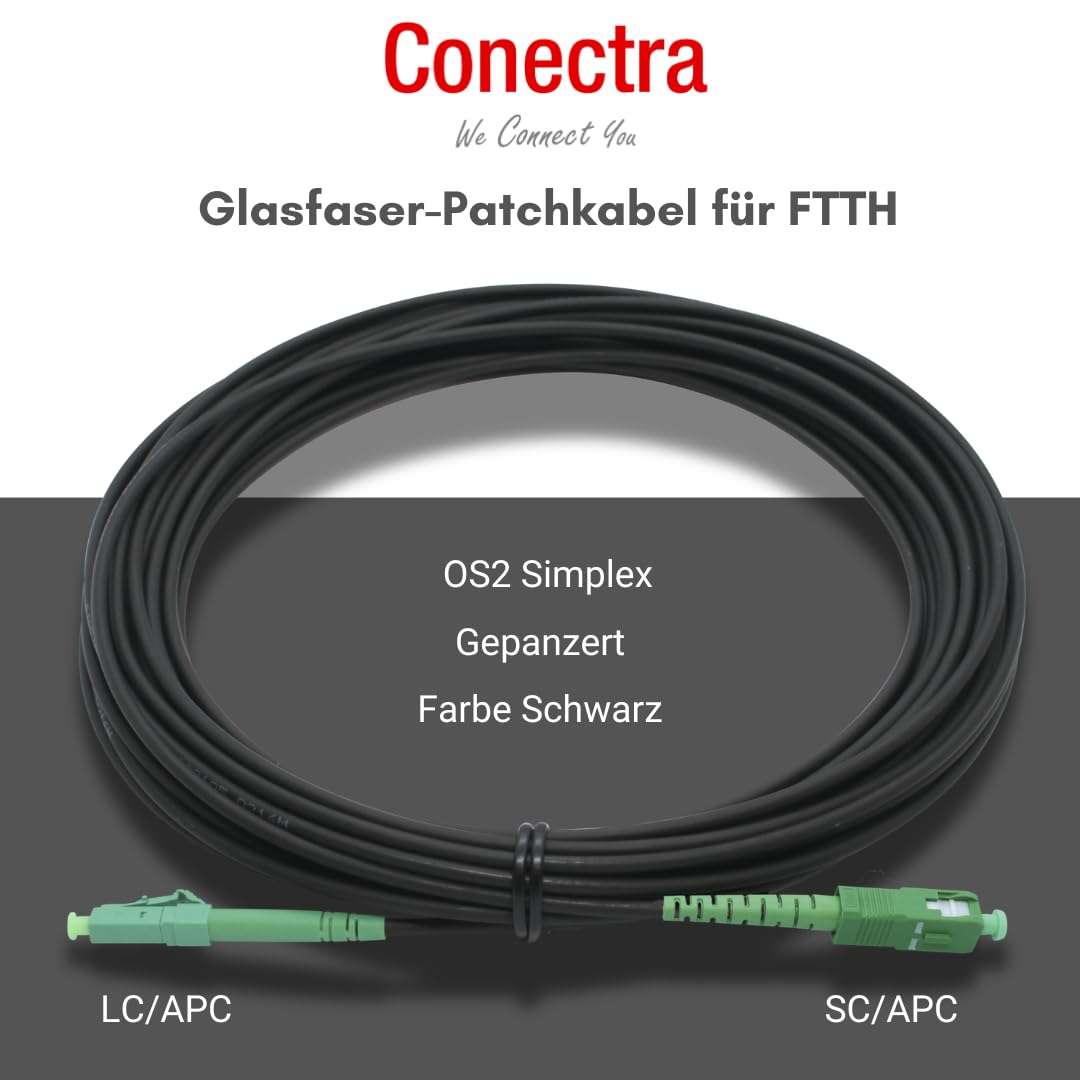 Cavo in fibra ottica blindato | OS2 | LC/APC su SC/APC | nero | ideale per reti domestiche | adatto per Deutsche Telekom, Vodafone, 1&1, fibra di vetro tedesca e molti altri (lunghezza 75