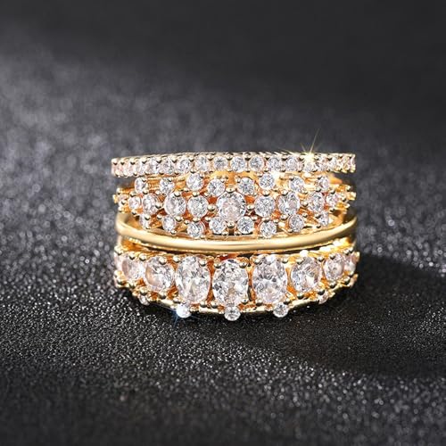Gold Plated White Cubic Zirconia Engagement Rings Wedding Bridal Band Promise Rings Evening Parties Anniversary Valentine's Day Gifts Eternity Bands for Women
