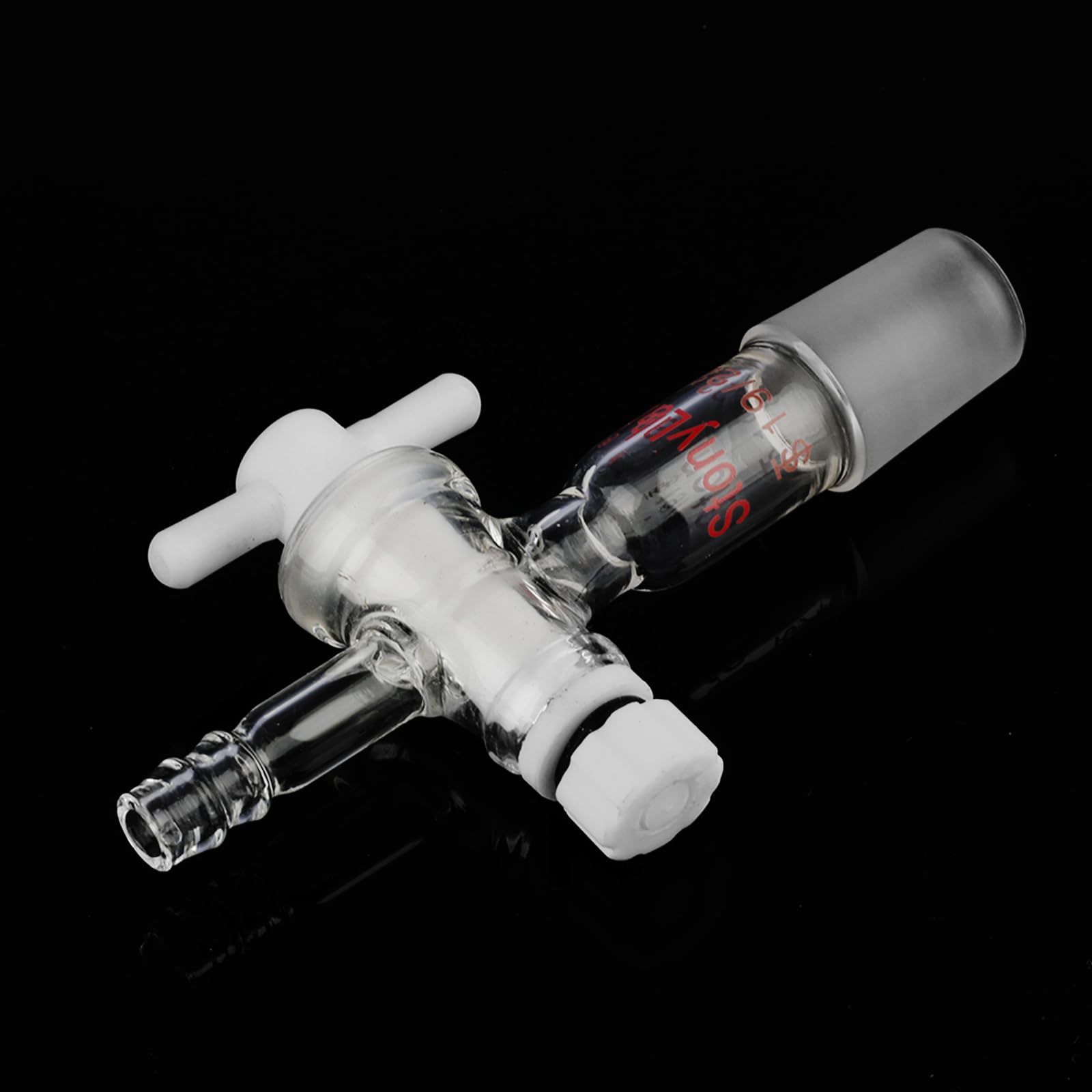 stonylab Adattatore per Vetro, Adattatore per il Controllo del Flusso del Vuoto in Vetro Borosilicato con Rubinetto in PTFE, Giunto 19/22 e Collegamento del Tubo Dritto Vetreria da Laboratorio