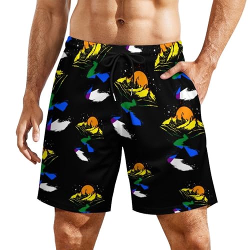 Straight Ally Flag Mountains Beach Shorts for Men Swim Trunks Quick Dry Swim Shorts with Compression Liner Pocket